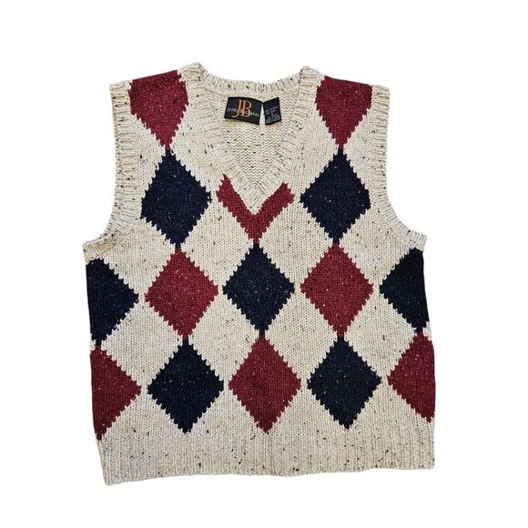 Vtg Jenny Buchanan Argyle Sweater Vest Womens S Beige Red Preppy Y2K Vneck - Picture 1 of 8